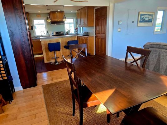 Dining room, Interior, Kitchen, Recessed Lighting, Wood Texture Flooring