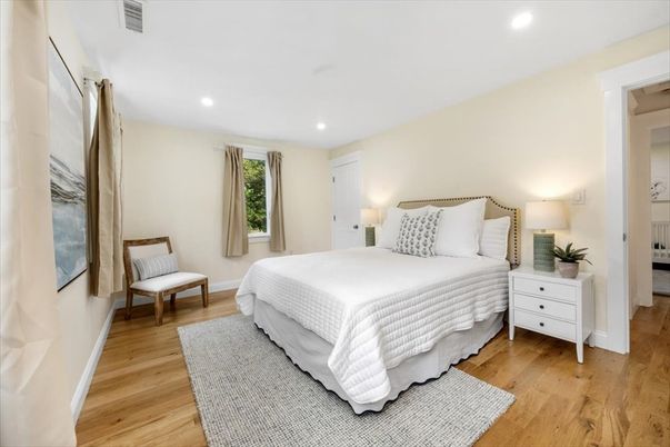 Bedroom, Interior, Recessed Lighting, Wood Texture Flooring