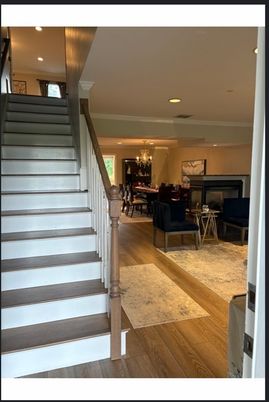 Chandelier, Dining room, Interior, Living room, Piano, Recessed Lighting, Wood Texture Flooring