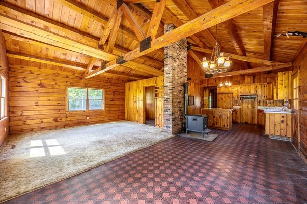 Chandelier, Empty room, Interior, Wooden Beams, Wooden Ceilings, Wooden Walls