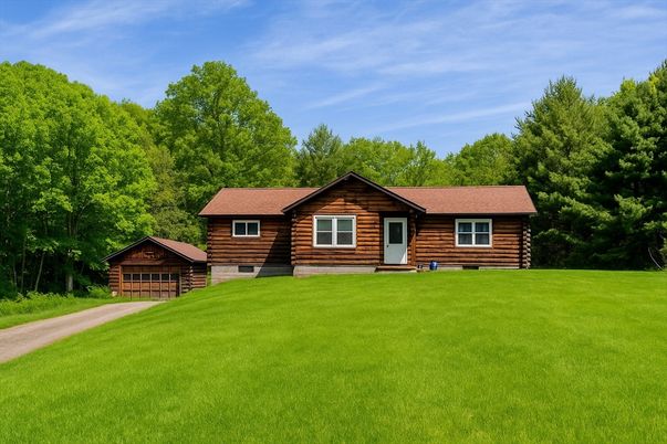 Attached, Backyard, Detached Garage, Exterior, Facade, Log Home