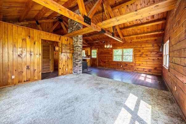 Empty room, Fireplace, Interior, Wooden Beams, Wooden Ceilings, Wood Texture Flooring, Wooden Walls
