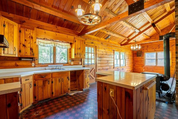 Chandelier, Interior, Kitchen, Wooden Beams, Wooden Ceilings, Wooden Walls