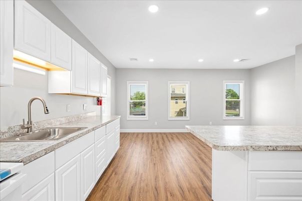 Interior, Kitchen, Recessed Lighting, Wood Texture Flooring
