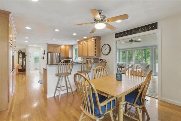 Dining room, Interior, Kitchen, Recessed Lighting, Stainless Steel Appliances, Wood Texture Flooring