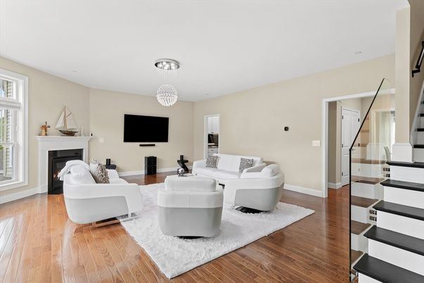 Chandelier, Fireplace, Interior, Living room, Wood Texture Flooring