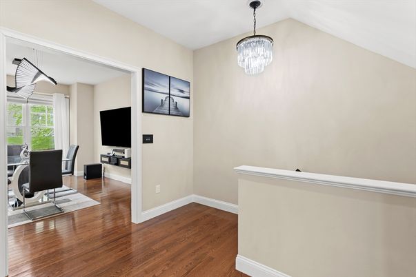 Chandelier, Home Office, Interior, Pendant Lights, Wood Texture Flooring