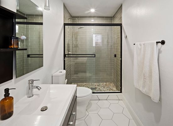 Bathroom, Glass Shower, Interior, Recessed Lighting