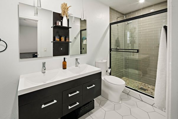Bathroom, Dual Sink Vanities, Glass Shower, Interior