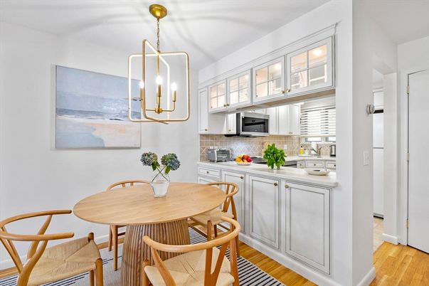 Dining room, Interior, Kitchen, Pendant Lights, Wood Texture Flooring