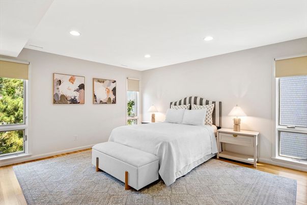 Bedroom, Interior, Recessed Lighting, Wood Texture Flooring