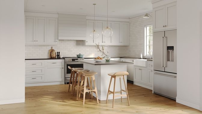 Interior, Kitchen, Pendant Lights, Wood Texture Flooring