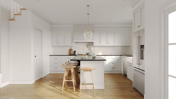 Interior, Kitchen, Pendant Lights, Recessed Lighting, Wood Texture Flooring