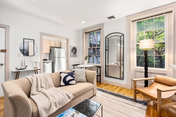 Interior, Kitchen, Living room, Recessed Lighting, Stainless Steel Appliances, Wood Texture Flooring