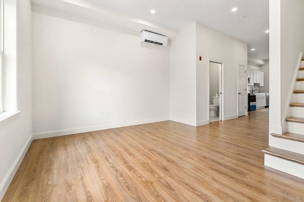 Empty room, Interior, Kitchen, Recessed Lighting, Wood Texture Flooring