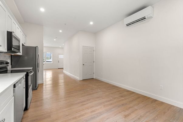 Empty room, Interior, Kitchen, Recessed Lighting, Wood Texture Flooring