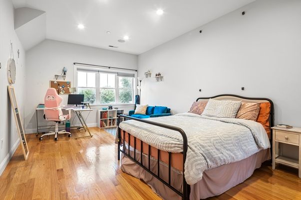 Bedroom, Home Office, Interior, Recessed Lighting, Wood Texture Flooring