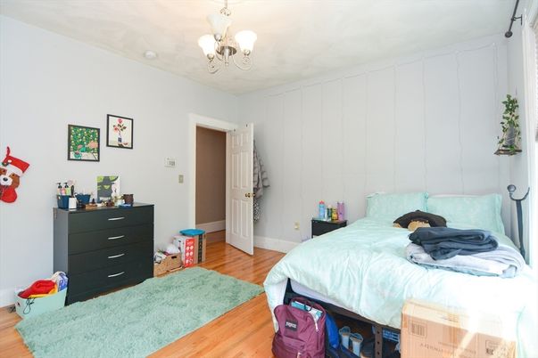 Bedroom, Chandelier, Interior, Wood Texture Flooring