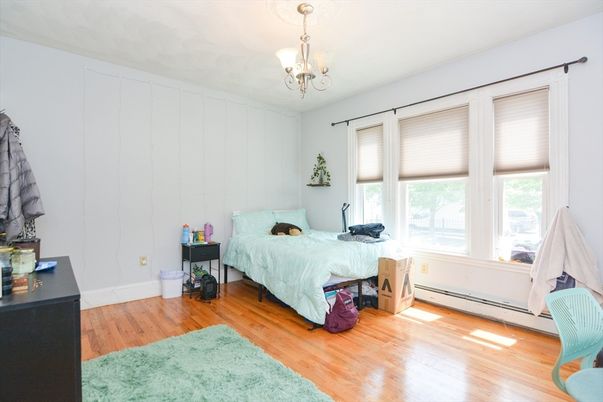 Bedroom, Chandelier, Interior, Wood Texture Flooring