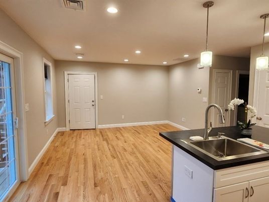 Interior, Kitchen, Pendant Lights, Recessed Lighting, Wood Texture Flooring