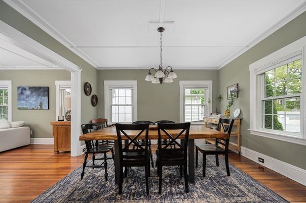 Chandelier, Dining room, Interior, Pendant Lights, Wood Texture Flooring