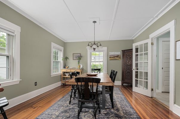 Chandelier, Dining room, Interior, Wood Texture Flooring