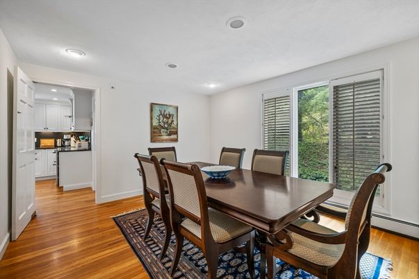Dining room, Interior, Kitchen, Recessed Lighting, Wood Texture Flooring
