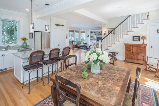 Dining room, Interior, Kitchen, Living room, Pendant Lights, Recessed Lighting, Wood Texture Flooring