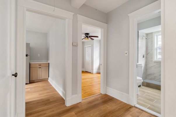 Bathroom, Interior, Marble Walls, Wood Texture Flooring