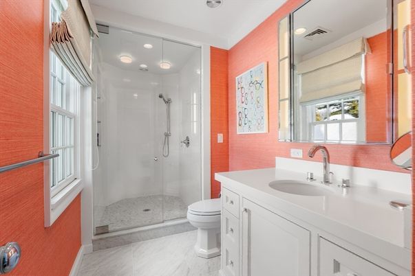 Bathroom, Glass Shower, Interior, Marble, Recessed Lighting
