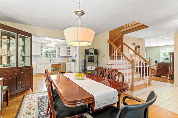 Dining room, Interior, Kitchen, Pendant Lights, Wood Texture Flooring