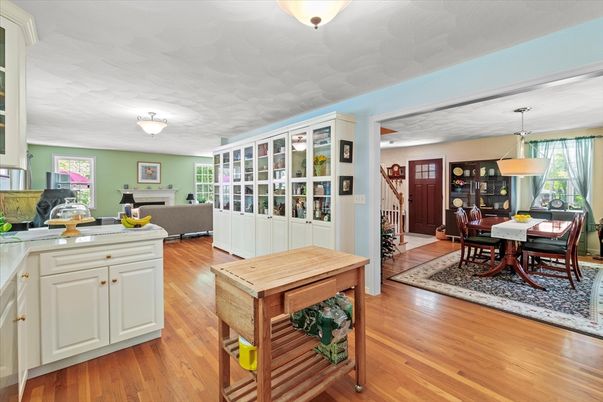 Dining room, Interior, Pendant Lights, Wood Texture Flooring