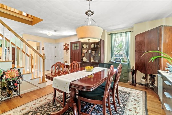 Dining room, Interior, Pendant Lights, Wood Texture Flooring