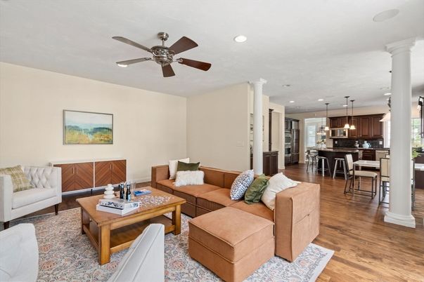Dining room, Interior, Kitchen, Living room, Pendant Lights, Recessed Lighting, Wood Texture Flooring