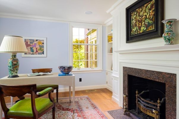 Fireplace, Home Office, Interior, Wood Texture Flooring