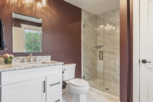 Bathroom, Glass Shower, Interior, Marble Walls