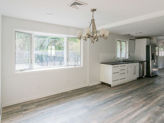 Chandelier, Interior, Kitchen, Recessed Lighting, Wood Texture Flooring