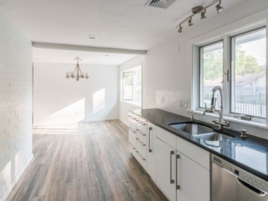 Chandelier, Interior, Kitchen, Recessed Lighting, Wood Texture Flooring