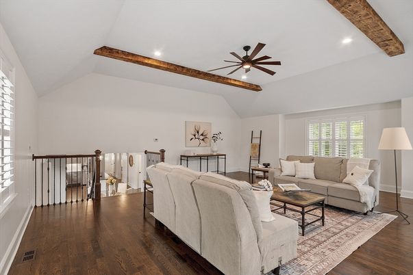 Interior, Living room, Recessed Lighting, Wooden Beams, Wood Texture Flooring