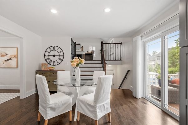 Dining room, Interior, Recessed Lighting, Wood Texture Flooring