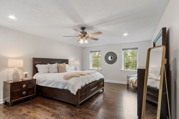 Bedroom, Interior, Recessed Lighting, Wood Texture Flooring
