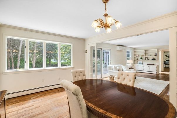 Chandelier, Dining room, Interior, Wood Texture Flooring