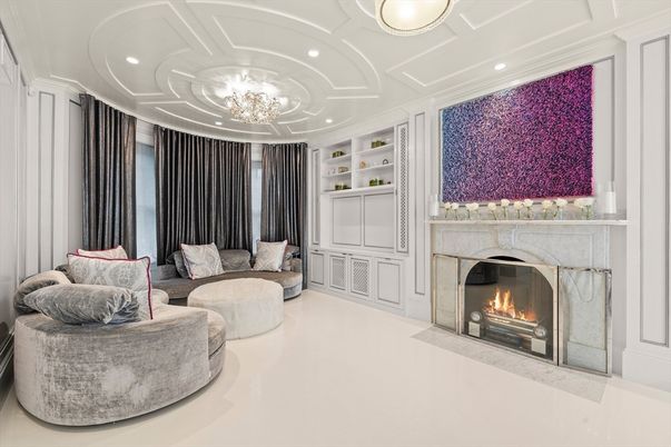 Chandelier, Fireplace, Interior, Living room, Recessed Lighting
