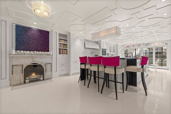 Chandelier, Dining room, Fireplace, Interior, Kitchen, Recessed Lighting