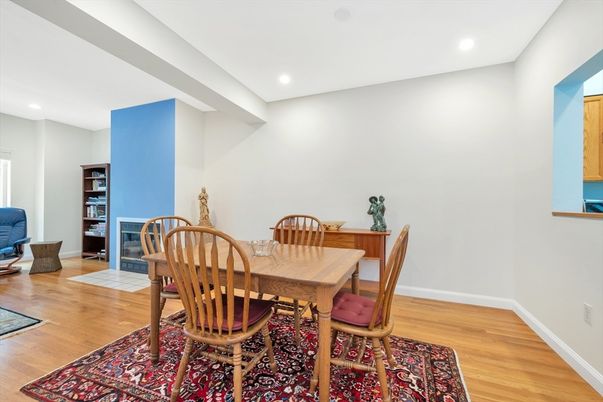 Dining room, Interior, Recessed Lighting, Wood Texture Flooring
