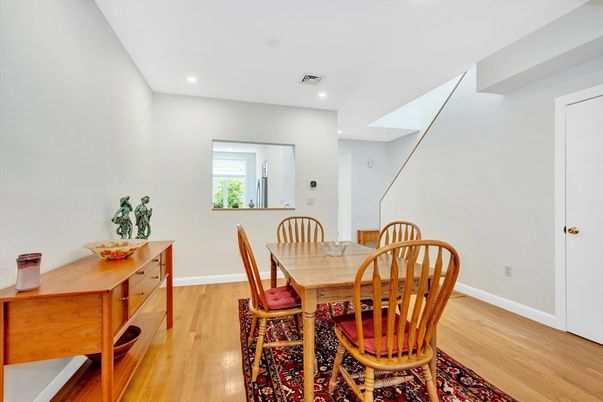 Dining room, Interior, Recessed Lighting, Wood Texture Flooring