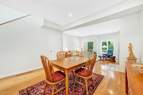 Dining room, Interior, Recessed Lighting, Wood Texture Flooring