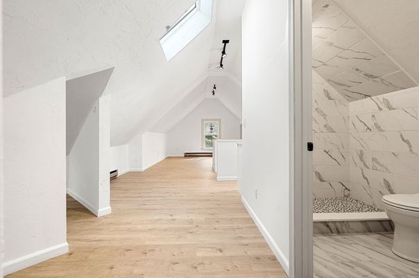 Bathroom, Interior, Marble Walls, Wood Texture Flooring