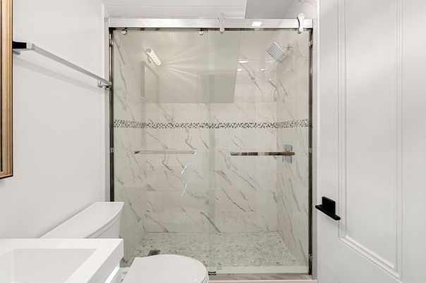 Bathroom, Glass Shower, Interior, Marble Walls