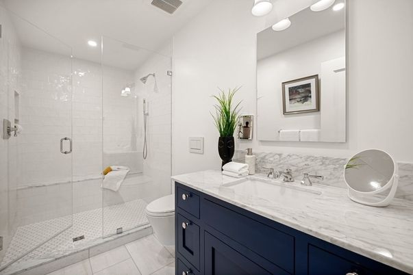 Bathroom, Glass Shower, Interior, Recessed Lighting
